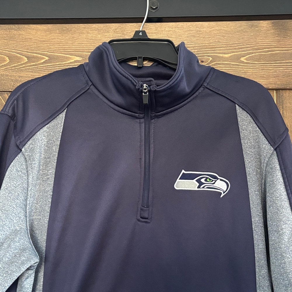 Seattle Seahawks NFL Quarter Zip Pullover Jacket Mens Large blue gray fan gear